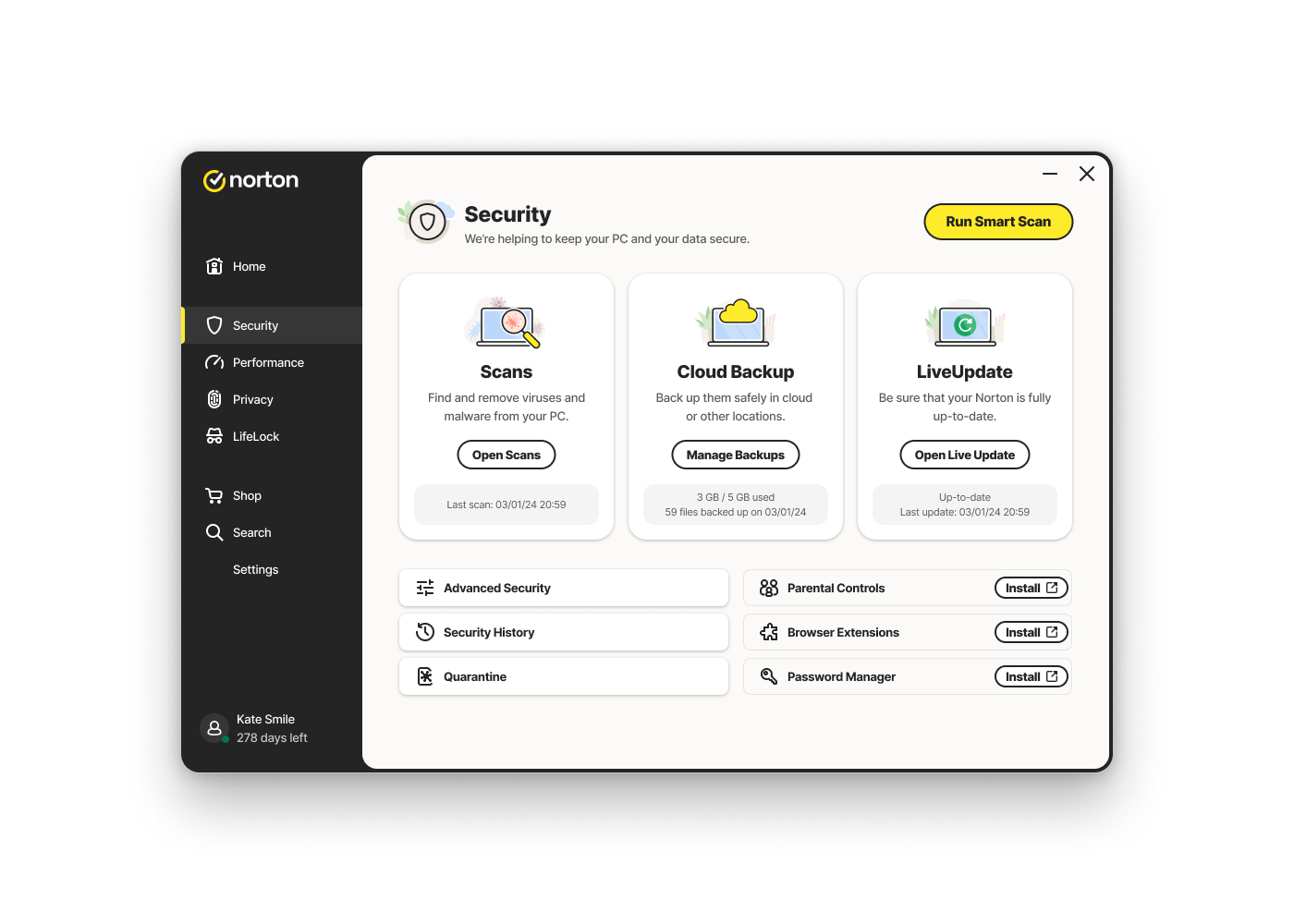 Простое использование приложения Norton